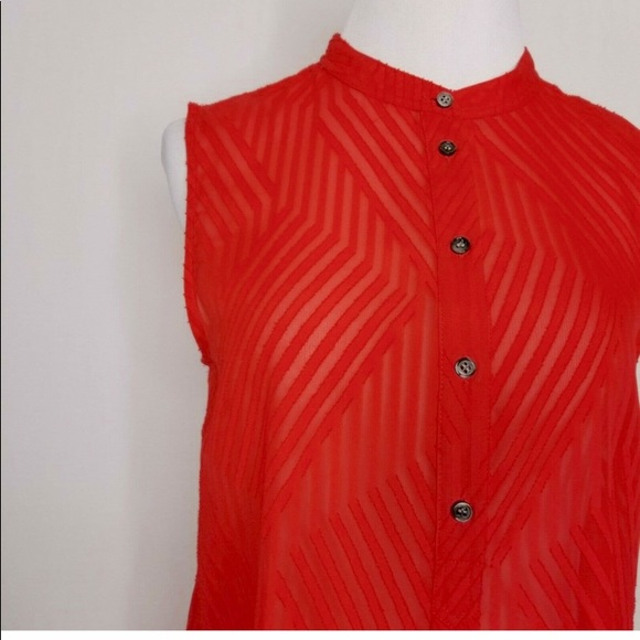 Vince Camuto Textured Striped Geo Sheer Tunic Top - Picture 4 of 6